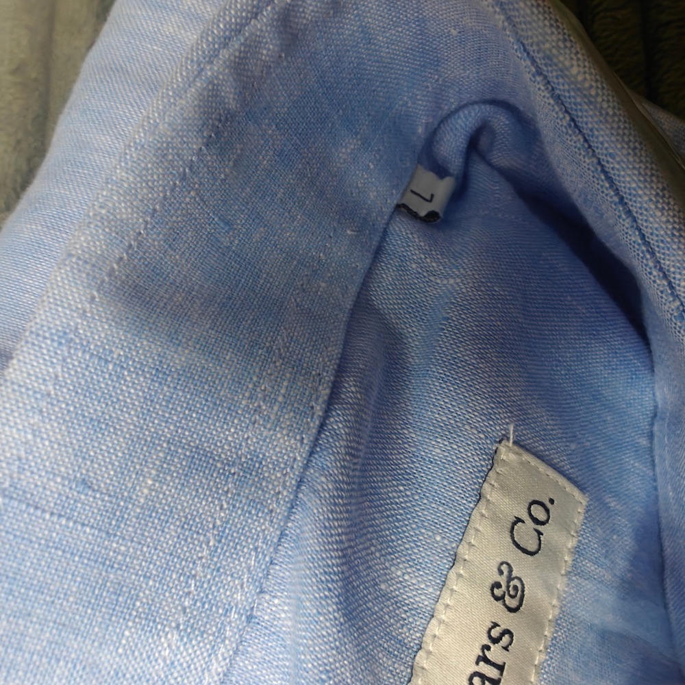 Collars & Co Mens Light Blue 100% Linen Long Sleeve Button Down Shirt Size L - Picture 14 of 15